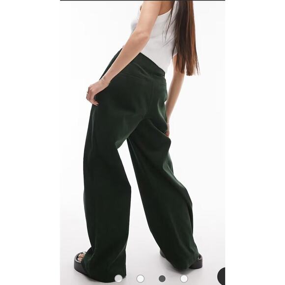 NWT Topshop Women's Wide-Leg Corduroy Pants, Green, US 8, High-Waist Relaxed Fit - Picture 2 of 12